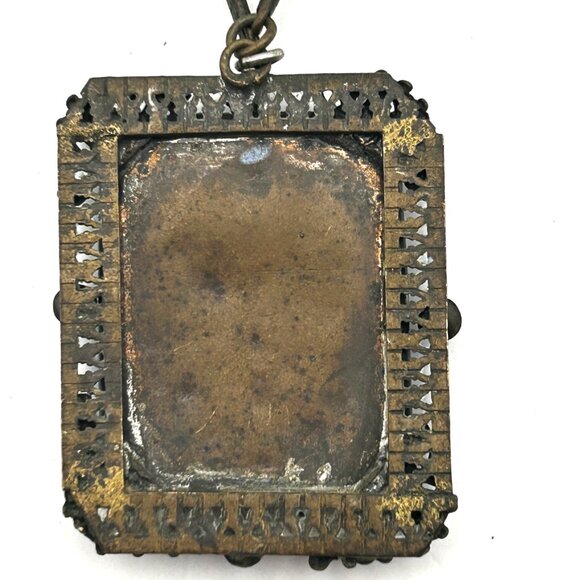 Vintage 1920s Czech Art Deco Blue Glass Necklace Filigree Bar Link Chain 18” - Picture 2 of 16